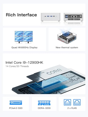 Image of MINISFORUM NAB9 Mini PC Core i9-12900HK(14C /20T, up to 5Ghz) Desktop Computer, 2X HDMI|2X USB-C Video Outputs Barebone Version, 2X 2.5G LAN / WiFi6E / BT5.2 / 4X USB Port /Intel Iris Xe Graphics Micro PC
