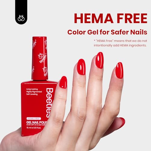 Image of Beetles Red Gel Nail Polish - Gel Polish HEMA-Free Classic Red Color Soak Off Uv LED Nail Lamp 15ML Full Size DIY Home Manicure Salon for Women Crimsom Harmony