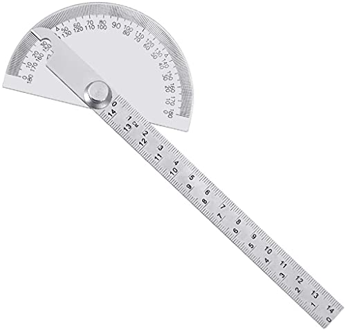MQPALZKD 180 Degree Protractor Stainless Steel Angle Gauge Adjustable Multifunction Semicircle Ruler Mathematics Measuring Tool