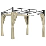 Outsunny Pergola de Jardin 3x3m avec Toit Rétractable - Tonnelle de Jardin Extérieur Acier Renforcé avec 4 Rideaux - Pavillon Colonnes 60mm et Protection UV30+ pour Terrasse et Cour, Beige