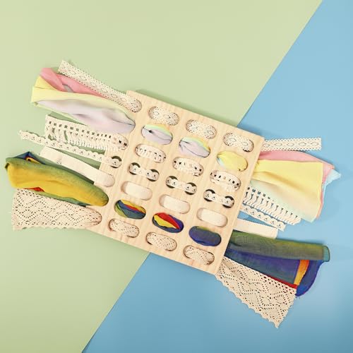 Image of Eray Outdoor Open Ended Play Wooden Toys with Play Silks for Toddlers Kid Safe Weaving Board Crafts Birthday Gifts for Girls 3-6 7 8Years Old