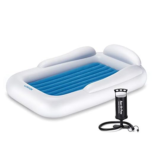 Lunvon Toddler Kids Air Mattress Mat Portable Children Inflatable Play Camping Airbed Rails with Safety Sides Bumpers Blow Up Portable Baby Air Bed Cot for Indoor Outdoor Sleeping with Pump Travel Bag