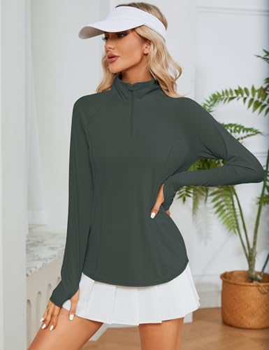 Image of LOMON Women Long Sleeve Shirts Sun Protection 1 /4 Zip Summer Quick Dry Hiking Shirts Quarter Zip Pullover for Women