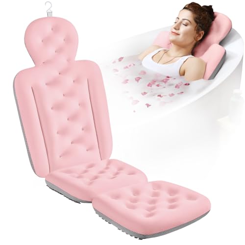 Full Body Bath Pillow for Bathtub, Thick Bathtub Cushion with Laundry Bag, Luxury Tub Pillow for Bath for Headrest Neck and Back Support Pink 51