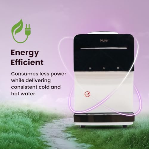 Image of Haier Pro Series Table Top Hot Normal & Cold Water Dispenser | Black & White Colour | Top Push Button Operation with Large Dispensing Space | Heating Capacity 5 Ltrs Per Hour