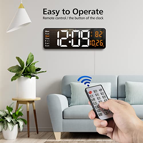 Zgrmbo 16" Large Digital Wall Clock With Remote, Large Display Digital Clock With Time Date Temp Week, 12/24H, Auto/Custom Brightness, Timer, Wall Mount For Living Room/Gym/Shop/Warehouse/Office Decor #TOP2