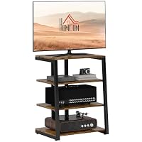 HOMCOM HiFi Stand, 4-Tier Media Storage Shelf with Adjustable Shelves, Power Strip Rack for Router, Record Player, Printer, Industrial TV Stand for up to 28 Inch TVs, Rustic Brown