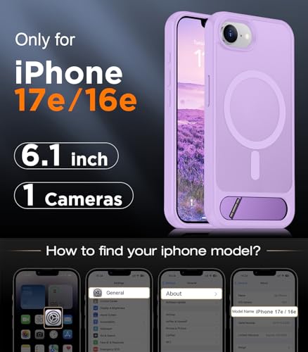 Image of Magnetic Compatible with iPhone 17e Case & iPhone 16e Case,[Built-in Invisible Kickstand][Compatible with MagSafe][Military Grade Shockproof] Slim Translucent Matte Case for iPhone 16e /17e 6.1 inch