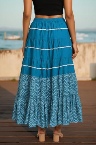 Image of Premium Long Skirt | Stylish Long Crushed Cotton & Unique Prints | Floor Length Skirt for Women | Elastic Waist Premium Maxi Skirt - Comfortable Casual Wear