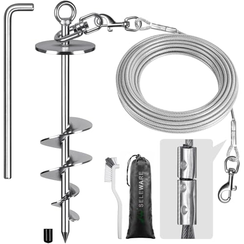 SELEWARE Dog Tie Out Cable and Stake - 17