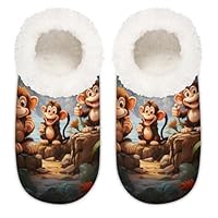 Mexpekil Cute Monkey House Slippers for Women Men, Forest Monkey Memory Foam House Shoes Comfy Anti-Slip Slipper Socks