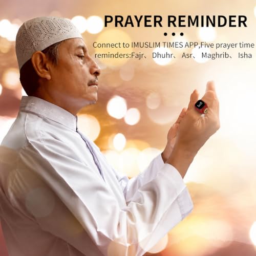 Image of Smart Tasbih Counter,18mm(8) Muslim Digital Azan Alarm Clock Zikr Ring,APP Support Digital Counter Prayer Reminder Rings, Waterproof 4 Digit Finger Counter for Muslims(Red)