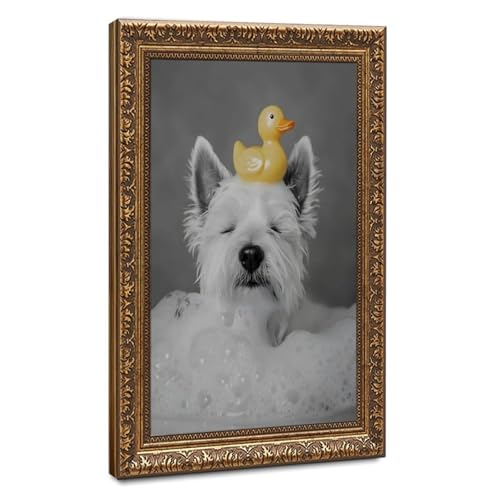 Poster Westie Bain de Bulles 30x45 cm - Toile Décoration Salle de Bain