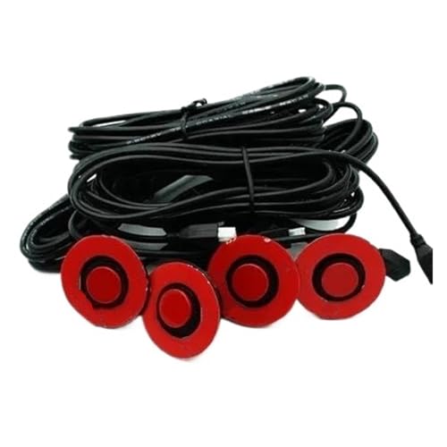 Sensor De Aparcamiento Delantero Y Trasero Radar Marcha Atrás para Coche Parktronic 4 Sensores Sensor Aparcamiento, Zumbador Detector Asistencia, Sonda Plana, Kit 12 V Universal(Rojo)