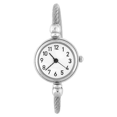 FILFEEL Bracelet Watches for Women, Female Analog Round Quartz Alloy Strap Open Bracelet Wristwatch Simple Vintage Rome/Arabic Number Dial(Arabic Numerals White Dial)