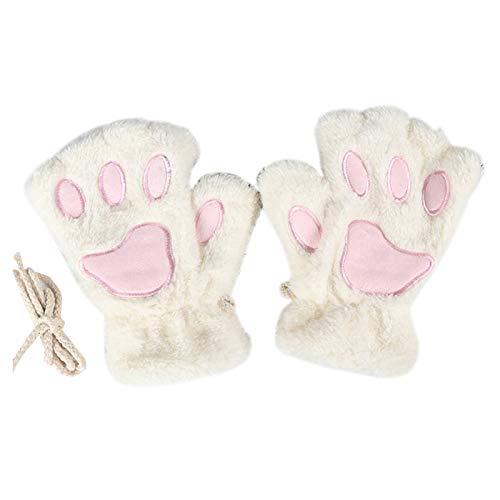 Elonglin Luvas Femininas de Pelúcia Sintética para Inverno Luvas Gossas de Meio Dedo Patas de Gato F