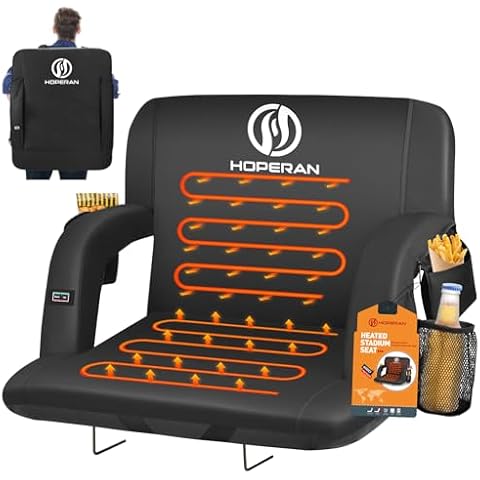HOPERAN 23" Heated Stadium Seats for Bleachers with Back Support, 3 Levels Heated Bleacher Seat with Backrest, Portable Heated Stadium Chairs with Back and Cushion for Outdoor Games Sports Cover