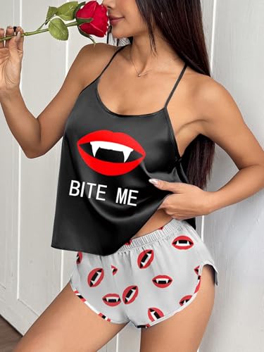Image of Ekouaer Silk Pajamas Set for Women Satin Backless Lingerie Pjs Cami Top and Shorts Nightwear