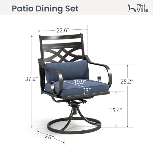 PHI VILLA Outdoor Swivel Chairs Set of 2, Patio Wrought Iron Dining Chairs with Blue Cushions and Pillows, All Weather Heavy-Duty Black Metal Steel Seating Furniture for Outside Deck, Porch, Backyard - Image 4