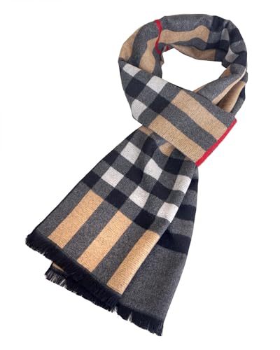 Men's Winter Warm Scarf with Tassels Soft Classic Mens Cashmere Feel Plaid Long Scarves - Image 3