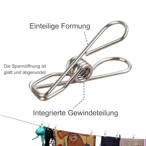 45 Stück Wäscheklammern Edelstahl, Delstahlklammern, Edelstahl Wäscheleine Klammern, Winddicht Wäscheleine Klammern für Handtuch, Kleidung, Socken