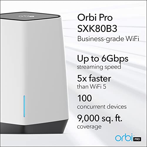 Image of NETGEAR Orbi Pro WiFi 6 Tri-Band Mesh System for Business or Home (SXK80B3) - Router with 2 Satellite Extenders | 4 SSIDs, VLAN, QoS | Coverage up to 9,000 sq. ft., 80 Devices | AX6000 (Up to 6Gbps)