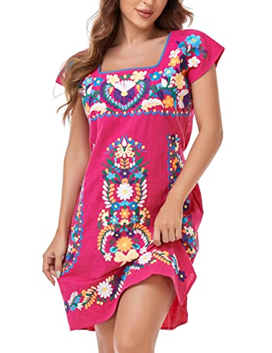Image of YZXDORWJ Women Mexican Embroidered Dress Ruffle Collar Sleeveless