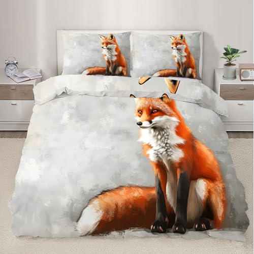 Wild Fox Bettwäsche-Set für Einzelbett, Rotfuchs, Wildtier-Bettwäsche-Set, Aquarell, Waldtier, Bettdeckenbezug