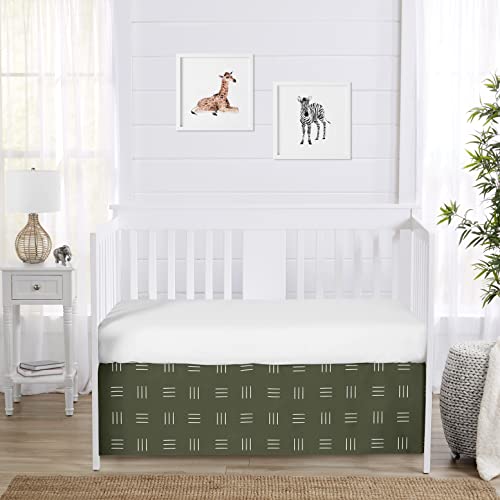 Sweet Jojo Designs Hunter Green Boho Mudcloth Boy Girl Baby Crib Bed Skirt Nursery Dust Ruffle White Bohemian Woodland Tribal Southwest Mud Cloth Hatch Gender Neutral Triple Line Safari Jungle Animal #TOP1
