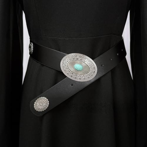 Country Belt for Women and Men Western Cowboy Carving Buckles Chunky Belts Y2k Big Buckle Turquoise Belt4