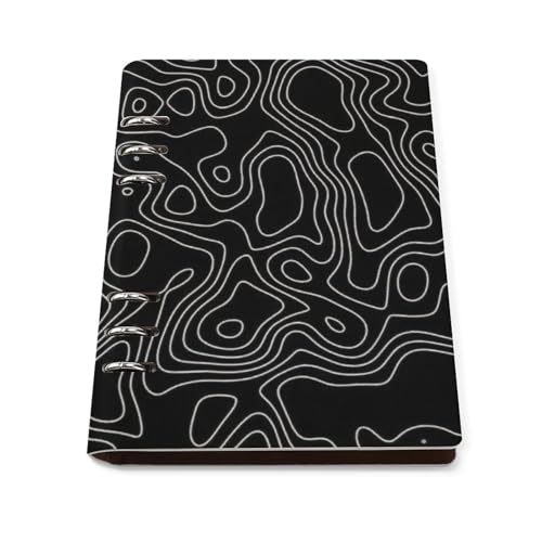 A5 ノート リフィル対応 幾何学模様 黒白 PUレザー 手帳型 ビジネスノート 6穴 バインダー 書きやすい リングノート 多機能 メモ帳 学生 社会人 仕事用 おしゃれ