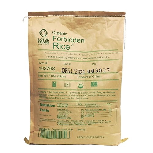 Lotus Foods Bulk Organic Forbidden Rice - Black Rice Organic, Purple Rice, Black Rice Bulk, Gluten Free Heirloom Rice, Whole Grain, Non GMO, Vegan - 11 lb Bag