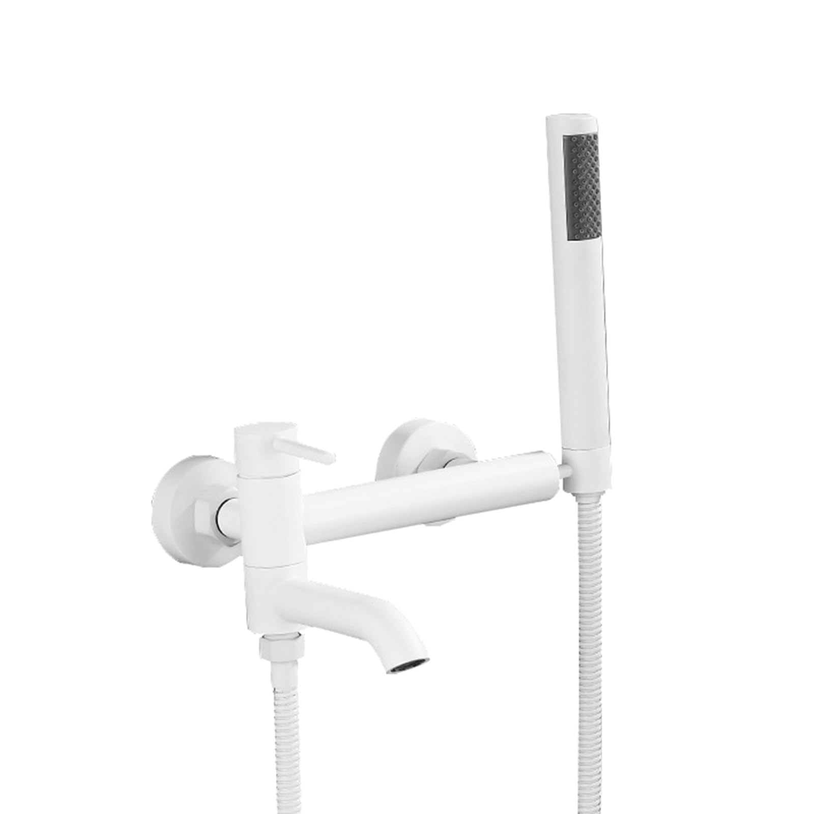Robinet mitigeur de baignoire blanc avec douchette à main et flexible de douche pvc 150cm mural