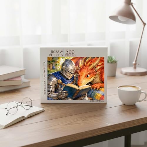 Puzzle Fantasía Caballero Leyendo a Dragón - 500 Piezas, Rompecabezas de Madera para Adultos, Tamaño Terminado: 20 x 15 pulgadas miniatura 3