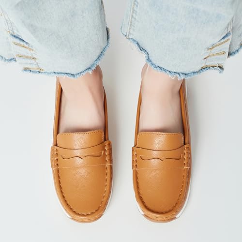 Image of Women's Loafers Moccasin Casual Slip On Flat Shoes Comfortable Leather Driving Loafers Lightweight Nurse Work Shoes