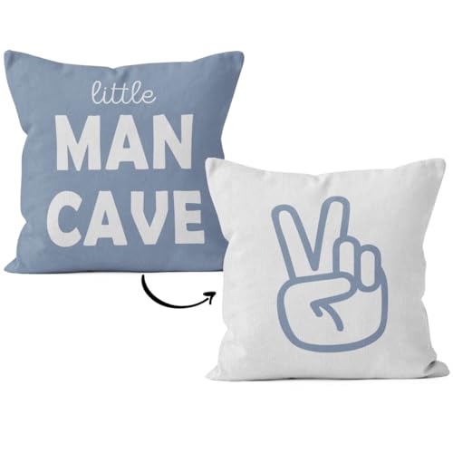 Image of HIWX Preppy Pillow Covers 18x18,Toddler Boy Room Decor,Little Man Cave Preppy Peace Sign Decorative Pillowcase Throw Pillow Cover,Boy Nursery Pillow for Sofa Bed Boy Teen Room Dorm Decor（Blue）
