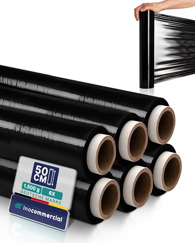 Film étirable noir Inoverse lot de 6 rouleaux pour emballage et déménagement de meubles 50cm