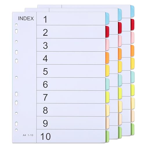 Thboxes Register für Ordner A4 3er Set 10-Teilige Ordner Trennblätter Bunte Papier Register A4 für Ringordner Hebelordner Aktenordner Büro Schule Zuhause
