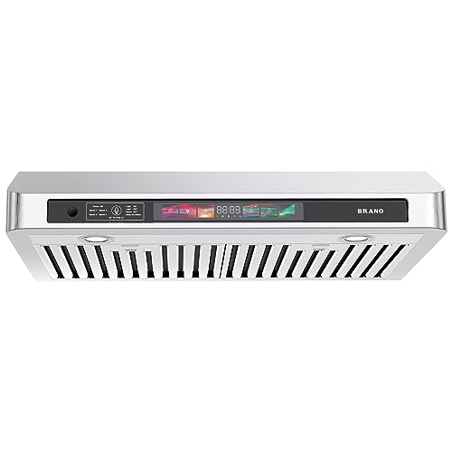 BRANO 30 Inch Under Cabinet Range Hood with Voice/Gesture/Touch Control, 900 CFM Kitchen Vent Hood with 4-Speed Exhaust Fan, Stainless Steel Stove Hood with LED Lights, Baffle Filters