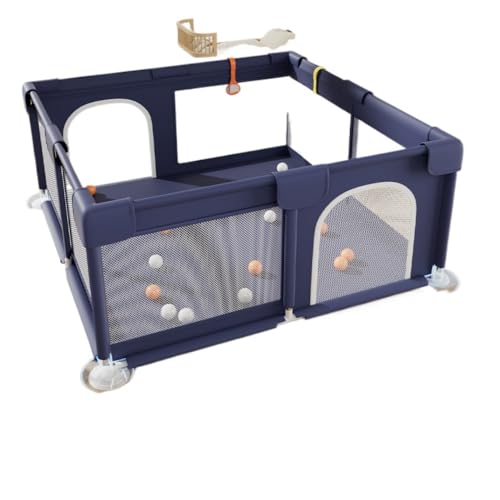 Angoda ベビーサークル ベビーフェンス プレイヤード ベビー柵 折りたたみ扉付き メッシュハイタイプ 置くだけ組立簡単 収納袋付き持ち運び便利 家庭用安全防護 四角 120センチメートル160センチメートル (ダークブルー,150*180)