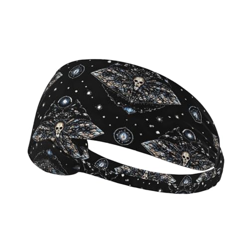 Gothic Moth Dead Skull Moon Elastic Exercise Headband Unisex Adult Versatile Hair Scarves Decor
