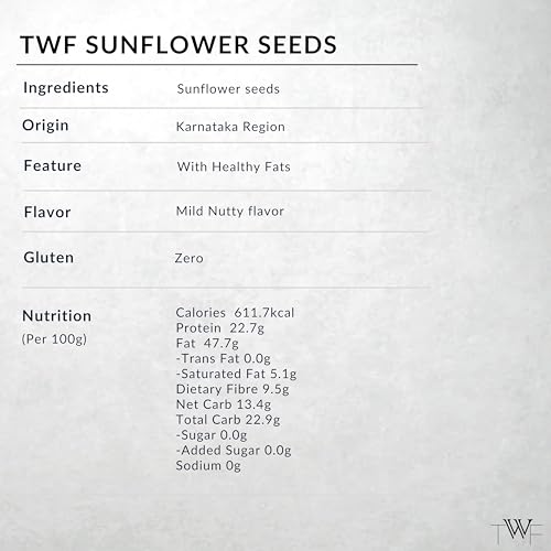 Image of TWF Virgin Sunflower Seeds | 1Kg | AAA Grade Seeds for Eating | Rich in Dietary Fibre & Protein | Snack for Weight Management & Immunity | Diet Food | Non GMO | Resealable Pack | Unroasted | Unsalted | Highest Natural Potency