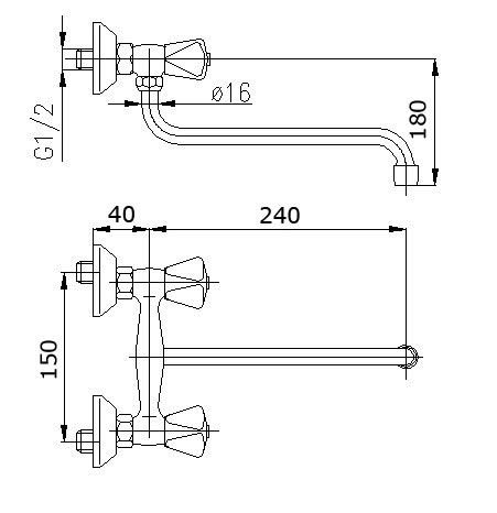 plumbing4home Kuchnia/łazienka montowana na ścianie bateria do zimnej / ciepłej wody kran 25 cm wylewka
