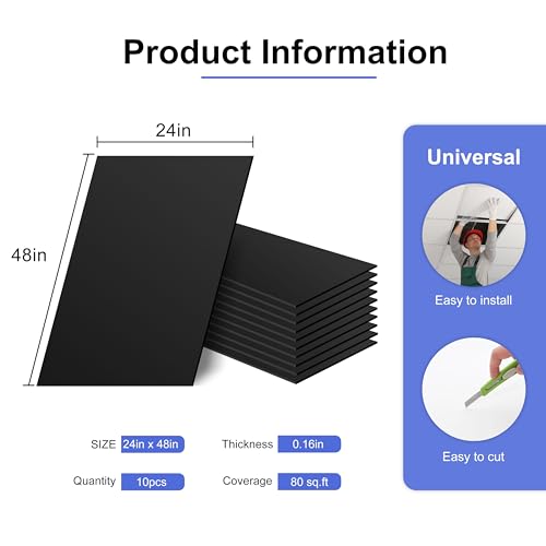 IMXPW Drop Ceiling Tiles 2x4, Waterproof Smooth Black PVC, 10-Pack, Black by IMXPW - Used condition - Image 9