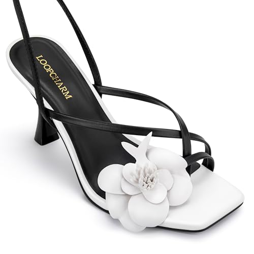 Image of Women's Strappy High Heels Sandals Square Open Toe Ankle Strap Slingback Thong Stilettos Shoes for Wedding