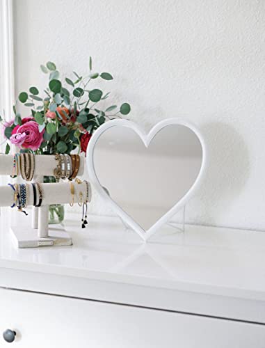Wooden Heart Shaped Mirror 12In X 12In W/ Removable Stand | Heart Mirror For Wall Mounting Or Desktop | Heart Vanity Mirror | Heart Makeup Mirror For Women & Girls | Heart Shaped Mirrors For Wall #TOP7