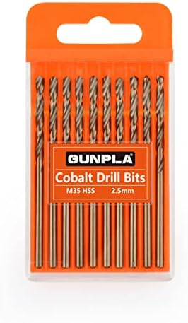 Gunpla Cobalt Drill Bits 3mm 10-Pieces, M35 HSS Metric Straight Shank Jobber Drill Bit Set with Plastic Case for Hardened Stainless Steel, Metal, Aluminium, Tile, Wood, Plastic and Cast Iron