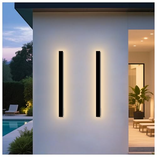 Image of Modern Outdoor Wall Lights 2 Pack 47Inch LED Outdoor Sconce Lights | 3000K Long Outdoor Wall Mount Lights Linear Exterior Light Fixture IP65 Waterproof Black Outside Wall Lights for House Garage