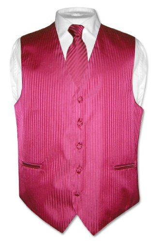 Vesuvio Napoli Men's Dress Vest & NeckTie ROYAL BLUE Color Vertical Striped Design Neck Tie Set