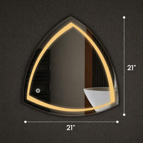 Image of LED Bathroom Wall Mirror with 3 Decorative Lights | Touch Sensor | Warm | Natural and Cool White | for Wash Basin | Bedroom | Dressing Area (Triangular, 21x21)